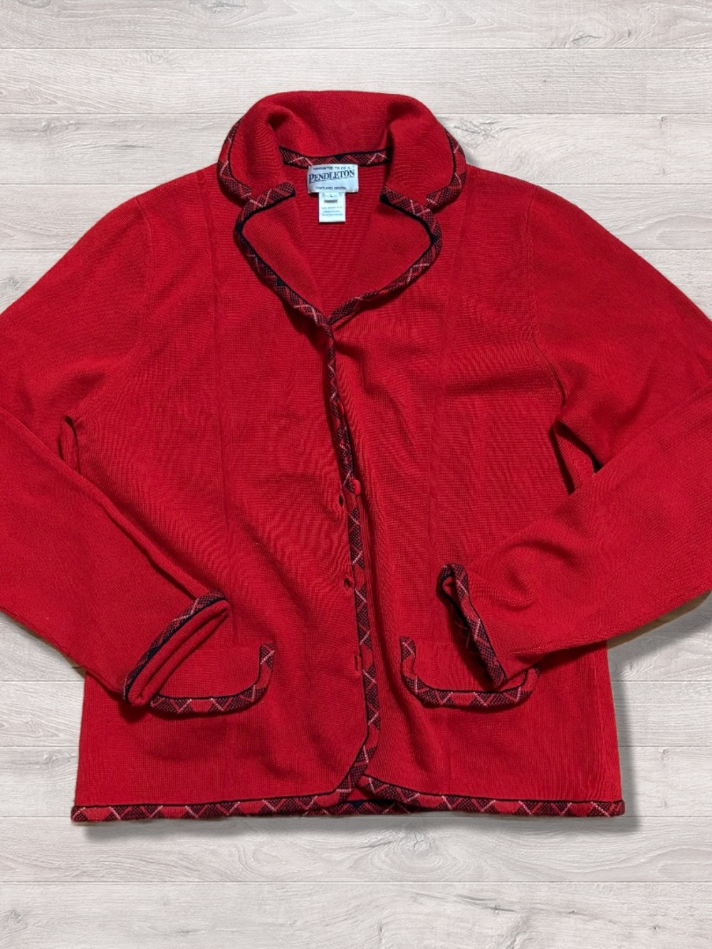 Vintage Pendleton 100% Wool Red Cardigan Sweater Winter Heavyweight Warm Large